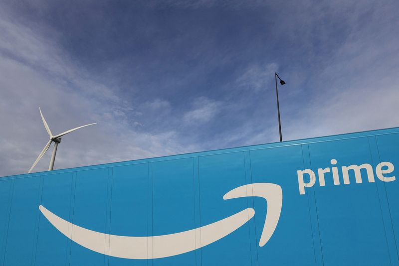 &copy; Reuters. FILE PHOTO: The logo of Amazon Prime Delivery is seen on the trailer of a truck outside the company logistics center in Lauwin-Planque, northern France, November 15, 2022.  REUTERS/Pascal Rossignol
