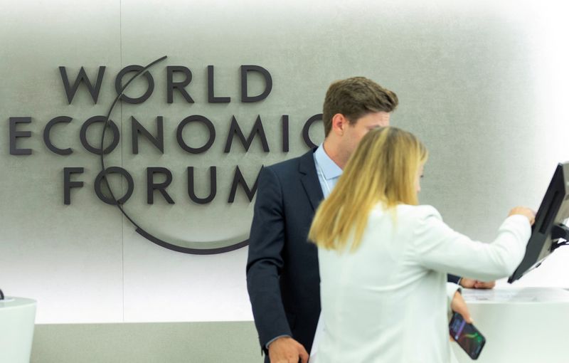 &copy; Reuters. FILE PHOTO: The logo of the World Economic Forum 2022 (WEF) is seen at the congress center in the Alpine resort of Davos, Switzerland May 25, 2022. REUTERS/Arnd Wiegmann