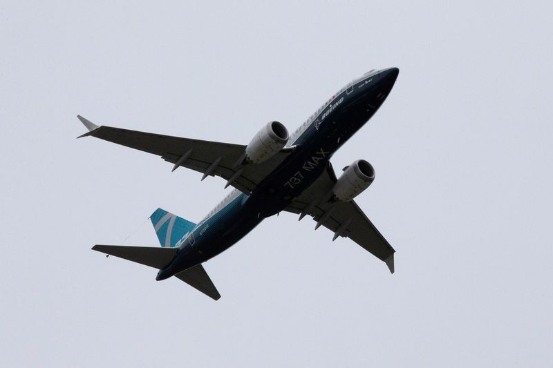 &copy; Reuters. A Boeing 737 MAX airplane takes off on a test flight from Boeing Field in Seattle, Washington, U.S. June 29, 2020.  REUTERS/Karen Ducey     