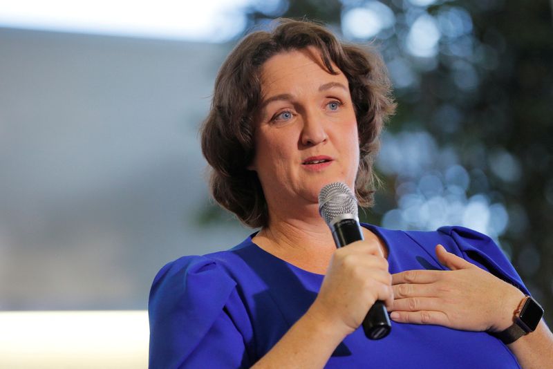 &copy; Reuters. FILE PHOTO: U.S. Representative Katie Porter (D-CA) speaks at a campaign town hall meeting with Democratic 2020 U.S. presidential candidate and U.S. Senator Elizabeth Warren (D-MA) in Mason City, Iowa, U.S., January 11, 2020.   REUTERS/Brian Snyder/File P