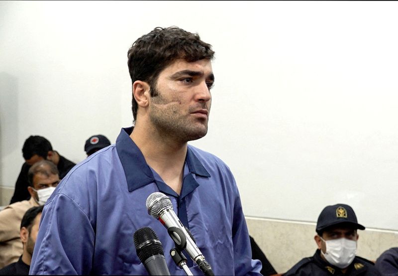 &copy; Reuters. Photo d'archives de Majid Kazemi, accusé d'avoir tué des membres des forces de sécurité lors de manifestations nationales, lors d'une audience au tribunal à Isfahan, Iran. /Photo prise le 9 janvier 2023/Mizan News Agency/WANA (West Asia News Agency) 