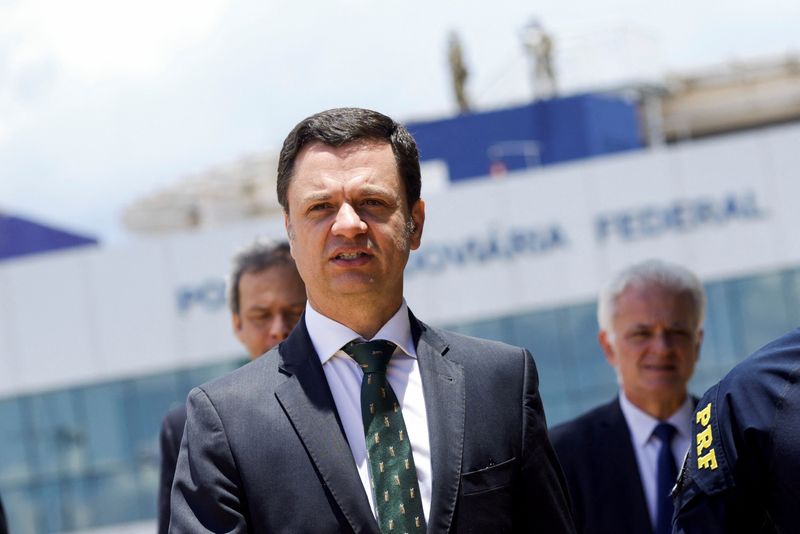 &copy; Reuters. FILE PHOTO: Brazil's Minister of Justice and Public Security Anderson Torres walks on the day of a news conference at Headquarters of the Federal Highway Police in Brasilia, Brazil, Brazil October 28, 2022. REUTERS/Adriano Machado