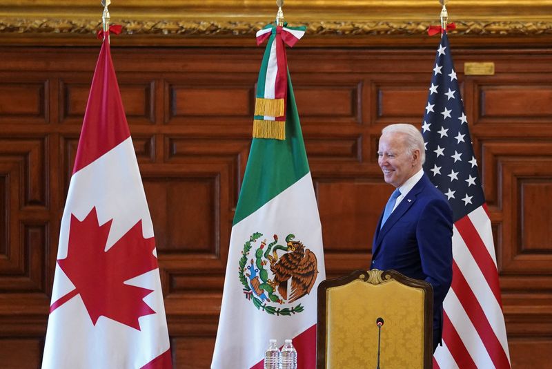 &copy; Reuters. U.S. President Joe Biden attends a meeting with Mexican President Andres Manuel Lopez Obrador and Canadian Prime Minister Justin Trudeau at the North American Leaders' Summit in Mexico City, Mexico, January 10, 2023.  REUTERS/Kevin Lamarque