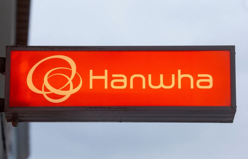 &copy; Reuters. The logo of Hanwha is seen in Davos, Switzerland, May 22, 2022. Picture taken May 22, 2022.   REUTERS/Arnd Wiegmann