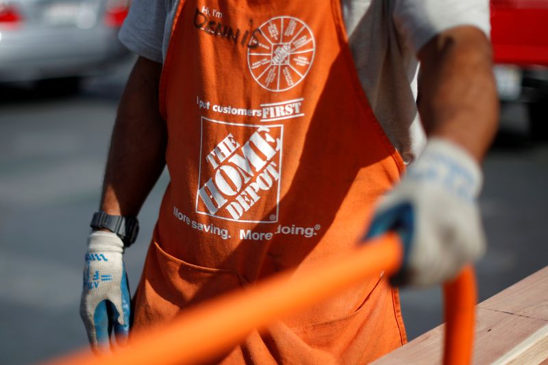 &copy; Reuters. FILE PHOTO: A Home Depot employee is seen outside a store in Los Angeles, California March 17, 2015. REUTERS/Lucy Nicholson/File Photo