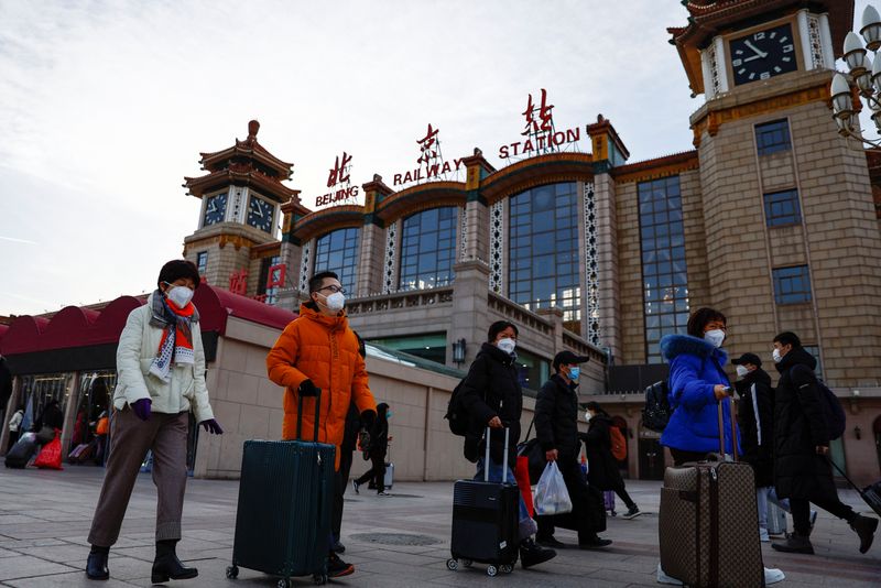 © Reuters. Viajantes caminham por estação ferroviária em Pequim, China
07/01/2023
REUTERS/Tingshu Wang