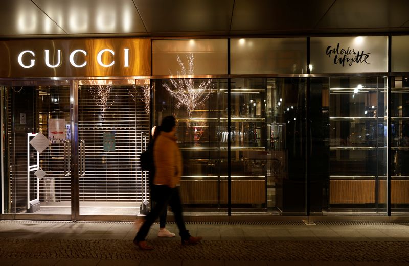 &copy; Reuters. FILE PHOTO: A Gucci logo is pictured at Galeries Lafayette department store at Friedrichstrasse shopping boulevard, amid the coronavirus disease (COVID-19) pandemic during lockdown in Berlin, Germany, January 22, 2021. REUTERS/Fabrizio Bensch