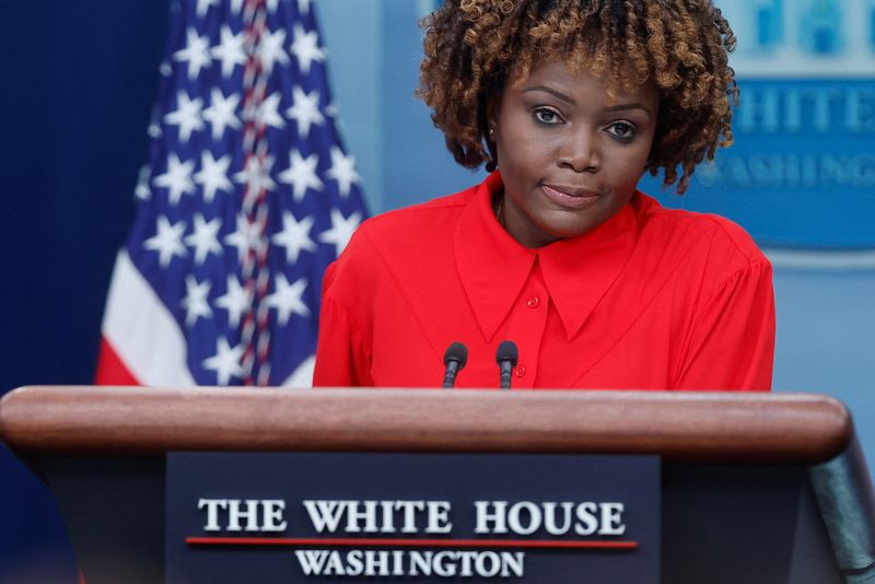 &copy; Reuters. FILE PHOTO: White House Press Secretary Karine Jean-Pierre holds the daily press briefing at the White House in Washington, U.S. January 12, 2023.  REUTERS/Jonathan Ernst