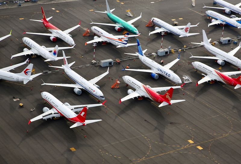 &copy; Reuters. FILE PHOTO: An aerial view of several Boeing 737 MAX airplanes parked at King County International Airport-Boeing Field in Seattle, Washington, U.S, June 1, 2022.  REUTERS/Lindsey Wasson