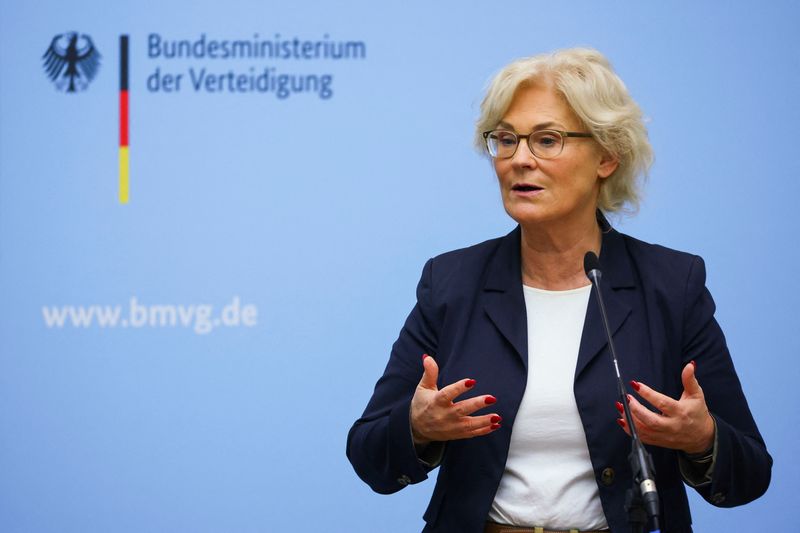 &copy; Reuters. German Defence Minister Christine Lambrecht attends a news conference on the Puma battle tanks, following a meeting at the Ministry of Defence in Berlin, Germany, January 13, 2023. REUTERS/Fabrizio Bensch