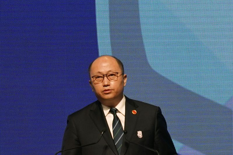 &copy; Reuters. FILE PHOTO: Zheng Yanxiong, director of Hong Kong's national security office, speaks at a ceremony marking the National Security Education Day in Hong Kong, China April 15, 2021. REUTERS/Lam Yik