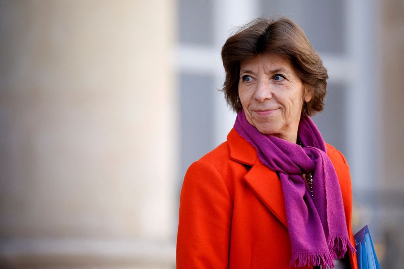 &copy; Reuters. FILE PHOTO: French Foreign and European Affairs Minister Catherine Colonna leaves following the weekly cabinet meeting at the Elysee Palace in Paris, France, October 26, 2022. REUTERS/Sarah Meyssonnier/File Photo