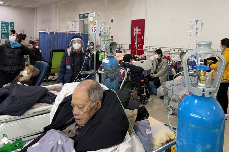 © Reuters. FILE PHOTO: Patients lie on beds in the emergency department of a hospital, amid the coronavirus disease (COVID-19) outbreak in Shanghai, China, January 5, 2023. REUTERS/Staff/File Photo