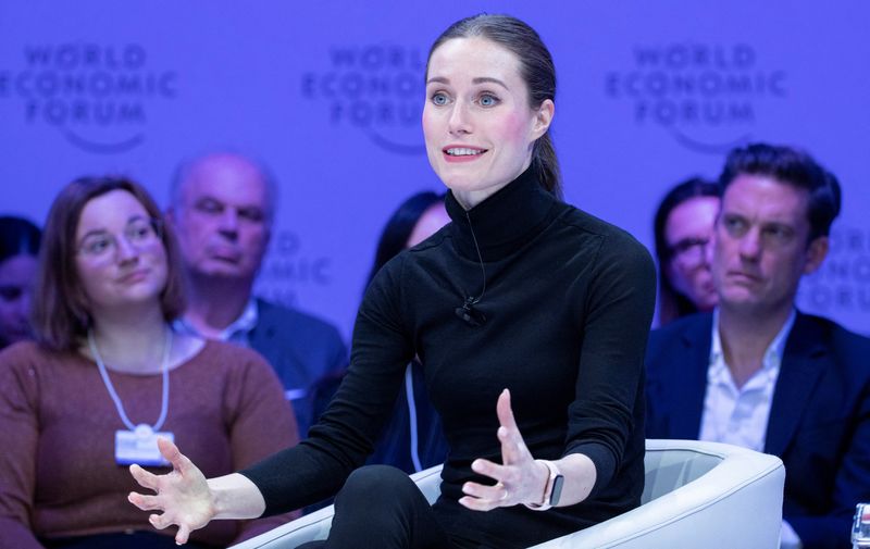 &copy; Reuters. Prime Minister Sanna Marin of Finland gestures during a panel discussion at the World Economic Forum (WEF) 2023 in the Alpine resort of Davos, Switzerland, January 17, 2023. REUTERS/Arnd Wiegmann