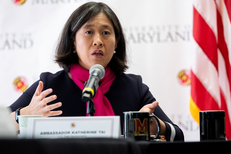 &copy; Reuters. FOTO DE ARCHIVO: La Representante Comercial estadounidense, Katherine Tai, durante una conferencia celebrada en la Universidad de Maryland en College Park, Estados Unidos, el 5 de diciembre de 2022. Saul Loeb/Pool vía REUTERS