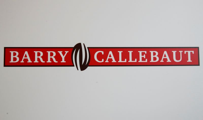 &copy; Reuters. FILE PHOTO: The logo of chocolate and cocoa product maker Barry Callebaut is pictured during the company's annual news conference in Zurich, Switzerland, Nov. 7, 2018. REUTERS/Arnd Wiegmann/File Photo