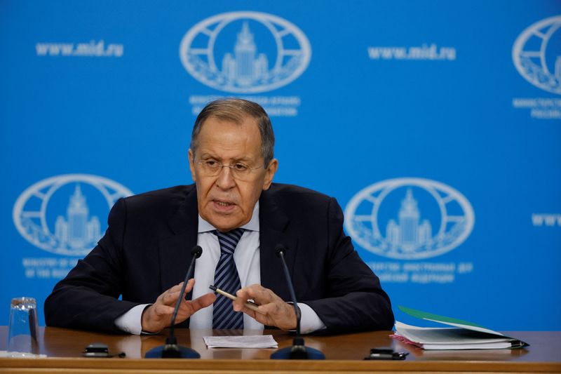 &copy; Reuters. Russian Foreign Minister Sergei Lavrov speaks during his annual news conference in Moscow, Russia, January 18, 2023. REUTERS/Shamil Zhumatov