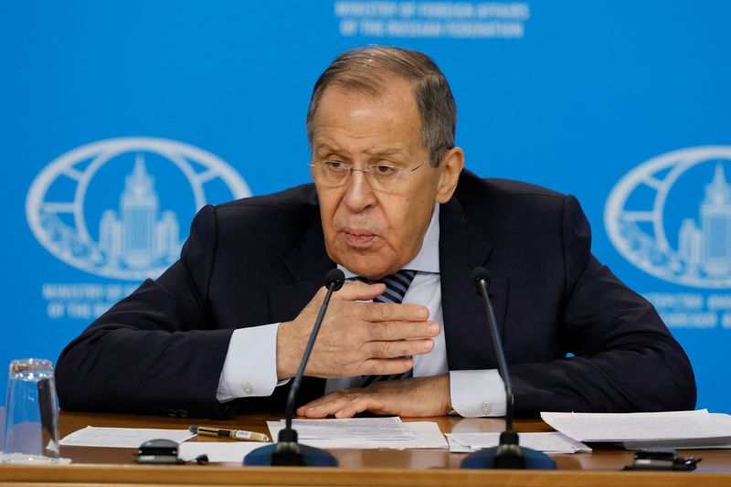 &copy; Reuters. Russian Foreign Minister Sergei Lavrov speaks during his annual news conference in Moscow, Russia, January 18, 2023. REUTERS/Shamil Zhumatov