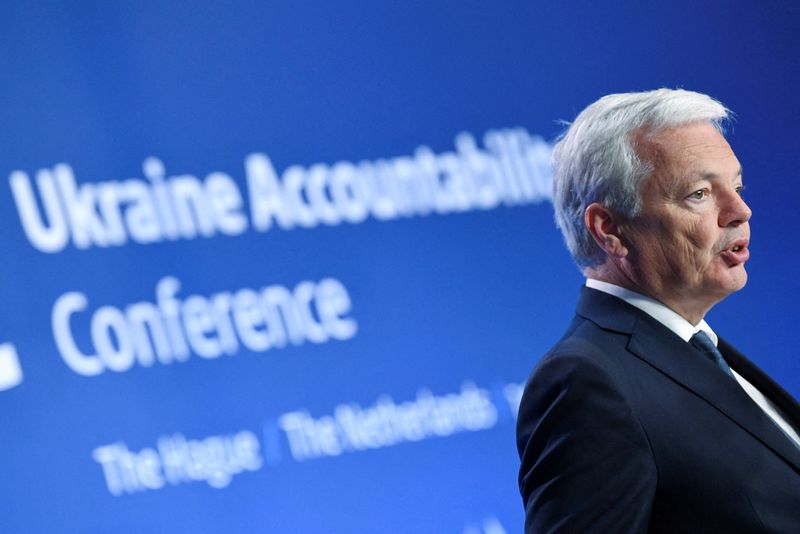 &copy; Reuters. FILE PHOTO: EU Commissioner for Justice, Didier Reynders speaks at a press conference, at the Ukraine Accountability Conference in The Hague, Netherlands, July 14, 2022. REUTERS/Piroschka van de Wouw