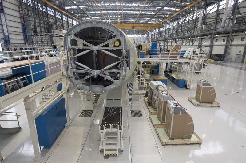 &copy; Reuters. FILE PHOTO: An Airbus A321 is being assembled in the final assembly line hangar at the Airbus U.S. Manufacturing Facility in Mobile, Alabama September 13, 2015.  REUTERS/Michael Spooneybarger/File Photo