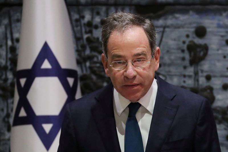 &copy; Reuters. FILE PHOTO: Newly appointed U.S. Ambassador to Israel, Thomas Nides attends a ceremony whereby he presents his diplomatic credentials to Israel's President Isaac Herzog, in Jerusalem, December 5, 2021. REUTERS/Ammar Awad/File Photo