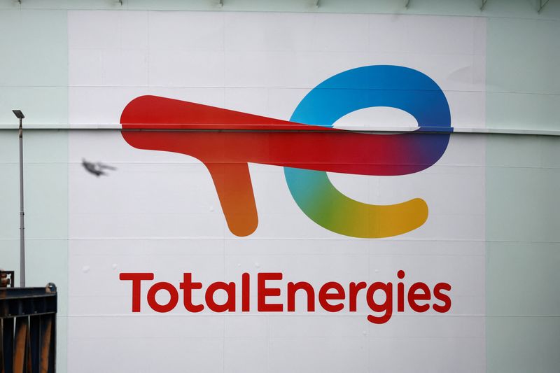 &copy; Reuters. FILE PHOTO-The logo of French oil and gas company TotalEnergies is seen on an oil tank at TotalEnergies fuel depot in Mardyck near Dunkirk as France's trade unions announced a nationwide day of strike and protests in key sectors like energy, public transp