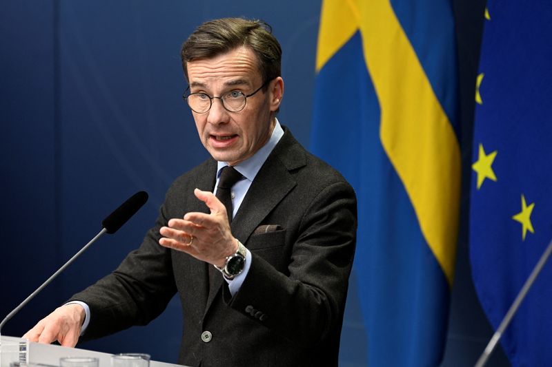 &copy; Reuters. FILE PHOTO: Swedish Prime Minister Ulf Kristersson speaks during a news conference in Stockholm, Sweden January 16, 2023. Henrik Montgomery/TT News Agency via REUTERS      