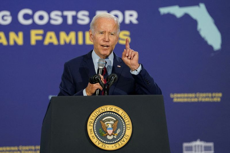 &copy; Reuters. FILE PHOTO: U.S. President Joe Biden speaks about protecting Social Security, Medicare, and lowering prescription drug costs, during a visit to OB Johnson Park and Community Center, in Hallandale Beach, Florida, U.S. November 1, 2022. REUTERS/Kevin Lamarq