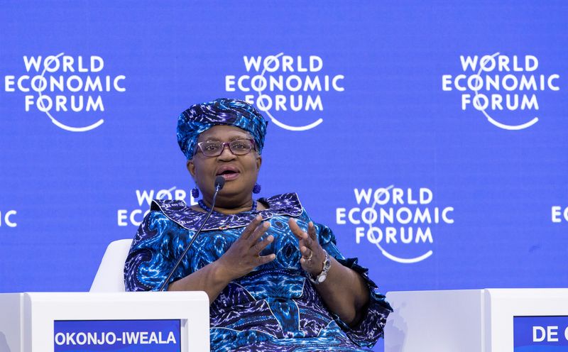 &copy; Reuters. Director-General of the World Trade Organisation Ngozi Okonjo gestures during a panel discussion at the World Economic Forum (WEF) 2023 in the Alpine resort of Davos, Switzerland, January 17, 2023. REUTERS/Arnd Wiegmann