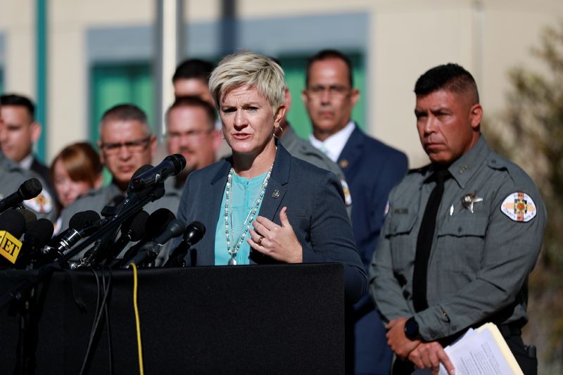 &copy; Reuters. FILE PHOTO: District attorney Mary Carmack-Altwies speaks at a news conference after actor Alec Baldwin accidentally shot and killed cinematographer Halyna Hutchins on the film set of the movie "Rust" in Santa Fe, New Mexico, U.S., October 27, 2021.  REUT