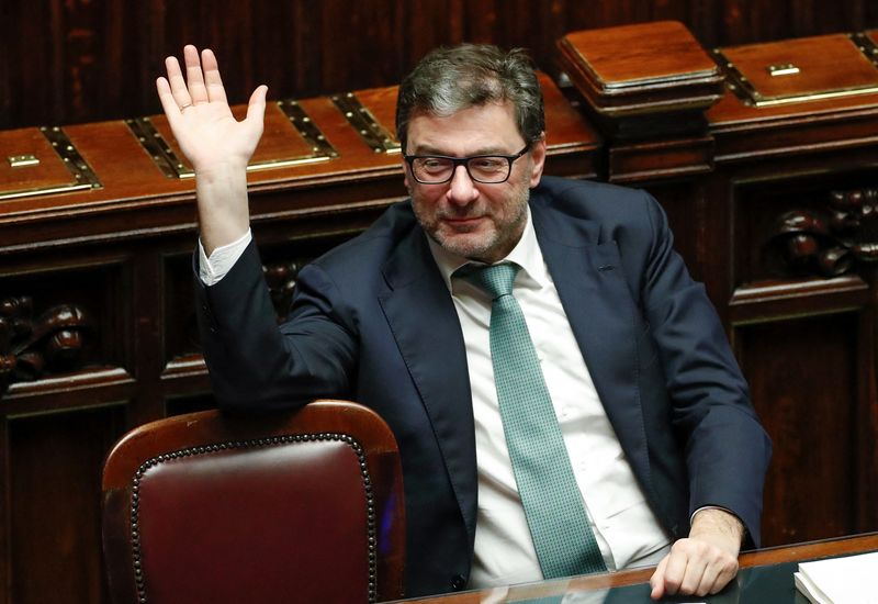 &copy; Reuters. FILE PHOTO-Italian Economy Minister Giancarlo Giorgetti gestures during a confidence vote over the 2023 budget at the lower house of the parliament, in Rome, Italy December 23, 2022. REUTERS/Remo Casilli