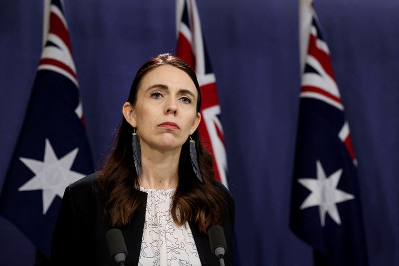 &copy; Reuters. FILE PHOTO: New Zealand Prime Minister Jacinda Ardern addresses members of the media during a joint news conference hosted with Australian Prime Minister Anthony Albanese, following their annual Leaders’ Meeting, at the Commonwealth Parliamentary Office