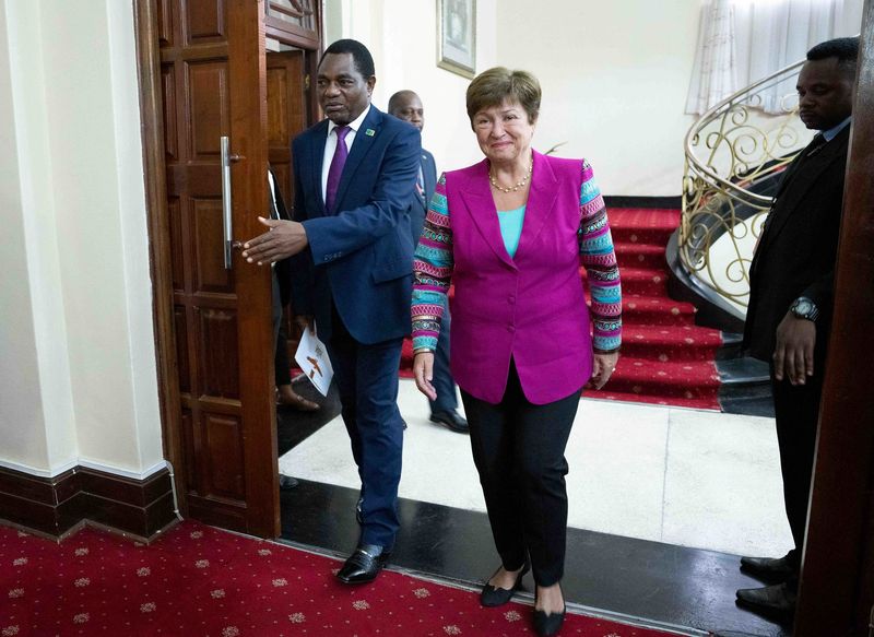 &copy; Reuters. Zambia's President Hakainde Hichilema meets with IMF managing Director Kristalina Georgieva in Lusaka, Zambia January 23, 2023. IMF Photo/Kim Haughton/Handout via REUTERS 