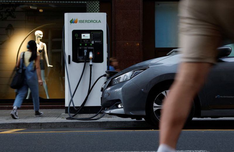 &copy; Reuters. An electric vehicle is plugged into an Iberdrola charging station in Bilbao, Spain, October 25, 2022. REUTERS/Vincent West