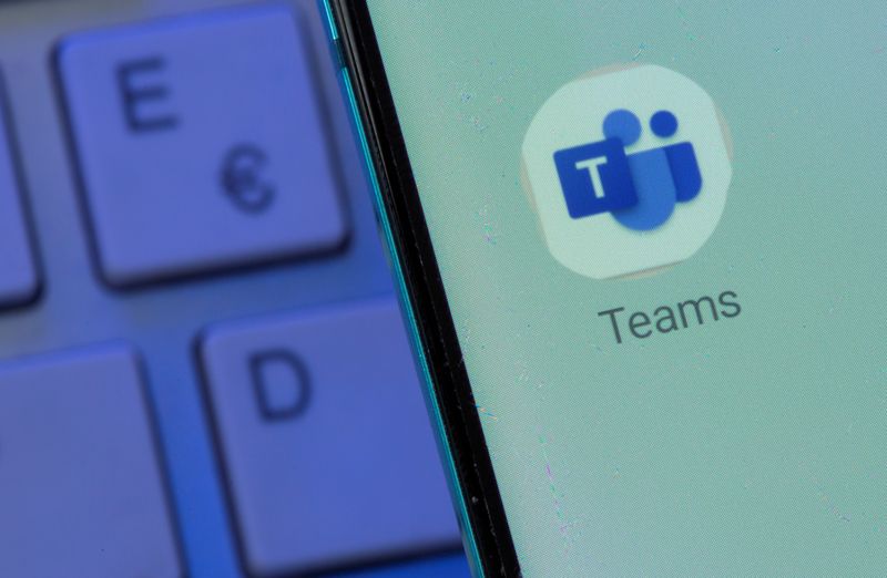 © Reuters. FILE PHOTO: Microsoft Teams app is seen on the smartphone placed on the keyboard in this illustration taken, July 26, 2021. REUTERS/Dado Ruvic/Illustration