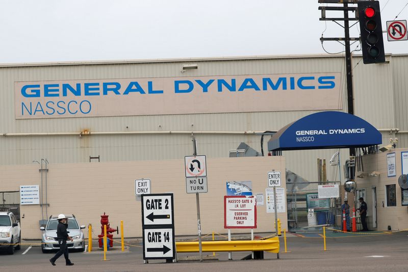 © Reuters. FILE PHOTO: A General Dynamics NASSCO ship yard entrance is shown in San Diego, California, U.S., June 17, 2019. REUTERS/Mike Blake/File Photo