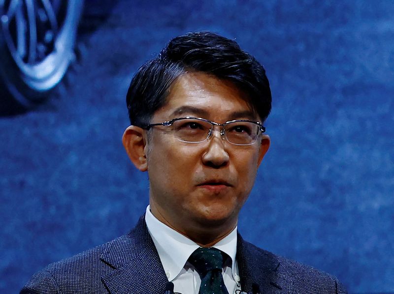&copy; Reuters. FILE PHOTO: Koji Sato, who was named as new CEO of Toyota Motor Corp, attends Tokyo Auto Salon 2023 at Makuhari Messe in Chiba, east of Tokyo, Japan January 13, 2023. REUTERS/Kim Kyung-Hoon