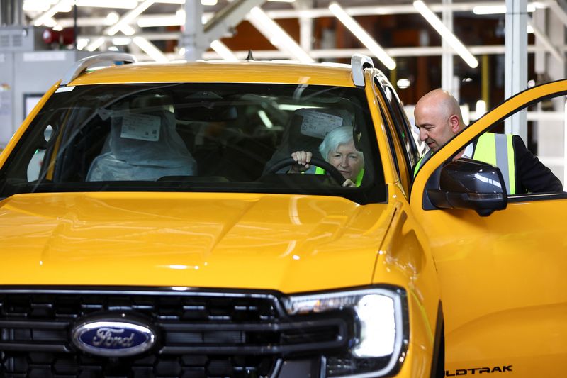 &copy; Reuters. U.S. Treasury Secretary Janet Yellen inspects a car during her visit at the Ford Assembly Plant in Silverton, a suburb in Pretoria, South Africa, January 26, 2023. REUTERS/Siphiwe Sibeko