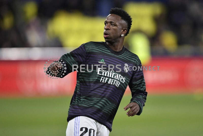 &copy; Reuters. Vinícius Jr. durante aquecimento antes de partida contra o Villarreal pela Copa do Rei, na Espanha
19/01/2023
REUTERS/Pablo Morano