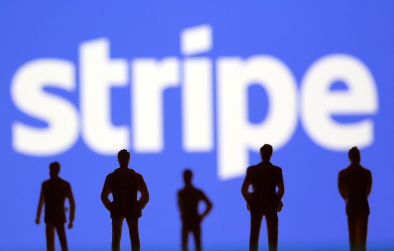 &copy; Reuters. FILE PHOTO: Small toy figures are seen in front of Stripe logo in this illustration picture taken March 15, 2021. REUTERS/Dado Ruvic/Illustration