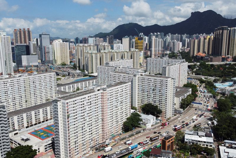 &copy; Reuters. FILE PHOTO: An aerial view shows Choi Hung public housing estate and other residential buildings with the Lion Rock peak in the background, in Hong Kong, China June 3, 2021. Picture taken June 3, 2021 with a drone. REUTERS/Joyce Zhou/File Photo