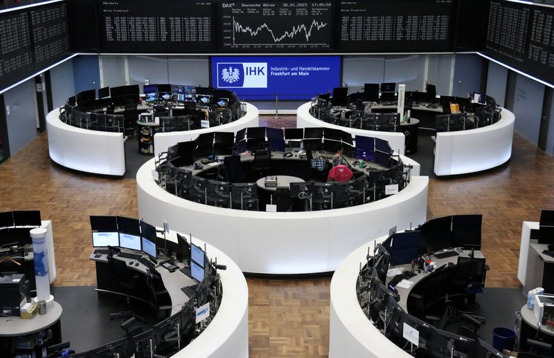 &copy; Reuters. FILE PHOTO: The German share price index DAX graph is pictured at the stock exchange in Frankfurt, Germany, January 26, 2023.    REUTERS/Staff