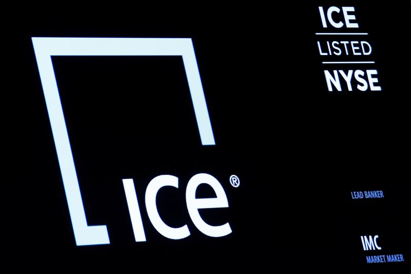 &copy; Reuters. FILE PHOTO: A screen displays the logo and ticker symbol for Intercontinental Exchange, Inc. on the floor of the New York Stock Exchange (NYSE) in New York City, U.S., November 3, 2016.  REUTERS/Brendan McDermid