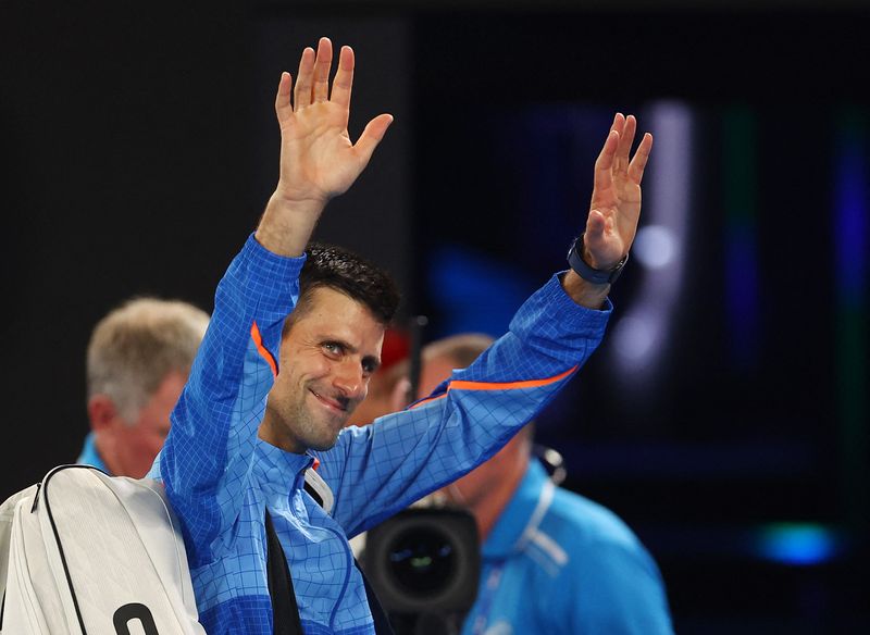 &copy; Reuters. Novak Djokovic comemora vitória na semifinal do Aberto da Austrália
27/01/2023 REUTERS/Hannah Mckay