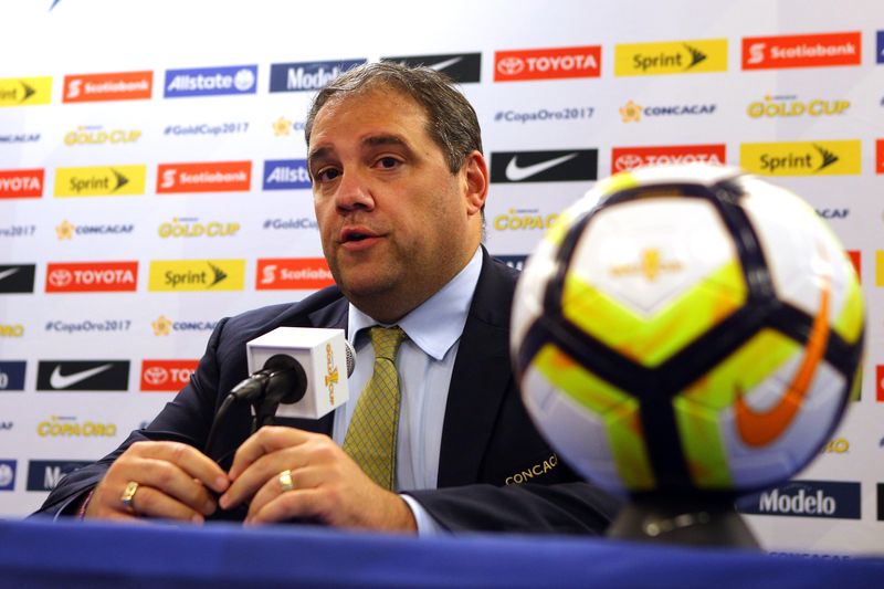 &copy; Reuters. FILE PHOTO: Jul 7, 2017; Harrison, NJ, USA; CONCACAF president Victor Montagliani addresses the media before a Gold Cup game between Canada and French Guiana at Red Bull Arena. Mandatory Credit: Brad Penner-USA TODAY Sports