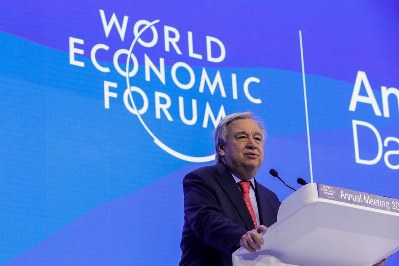 © Reuters. Seecretário-geral da ONU, António Guterres, discursa no Fórum Econômico Mundial em Davos
18/01/2023 REUTERS/Arnd Wiegmann