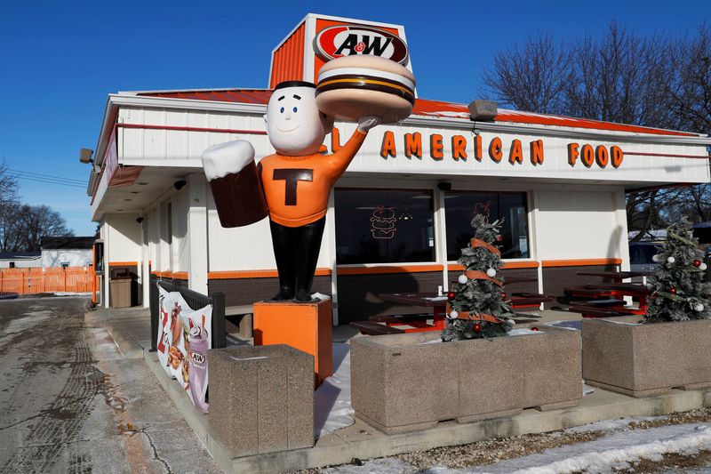 &copy; Reuters. FILE PHOTO: The exterior of an A&W root beer restaurant is seen in Emmetsburg, Iowa, U.S., January 16, 2020. REUTERS/Shannon Stapleton/File Photo