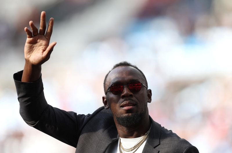 &copy; Reuters. FILE PHOTO: Soccer Football - Soccer Aid 2022- England XI v World XI - London Stadium, London, Britain - June 12, 2022 World XI's retired sprinter Usain Bolt before the match Action Images via Reuters/Matthew Childs/File Photo