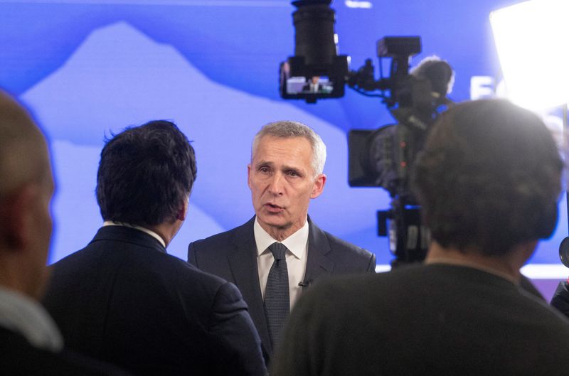 &copy; Reuters. FILE PHOTO: NATO Secretary General Jens Stoltenberg attends an TV interview in a hall at Davos Congress Centre, the venue of the World Economic Forum (WEF) 2023, in the Alpine resort of Davos, Switzerland, January 18, 2023. REUTERS/Arnd Wiegmann