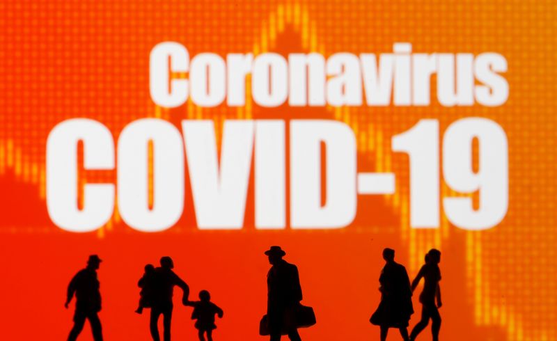 &copy; Reuters. De petites figurines de jouets sont vues devant les mots coronavirus et COVID-19 dans cette illustration. /Photo réalisée le 11 mars 2020/REUTERS/Dado Ruvic
